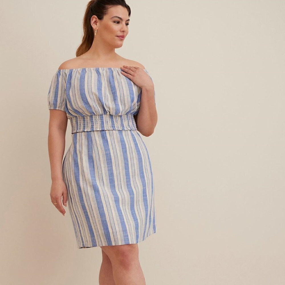 Torrid - Mini Linen High Waisted Skirt in Natural Blue Stripe